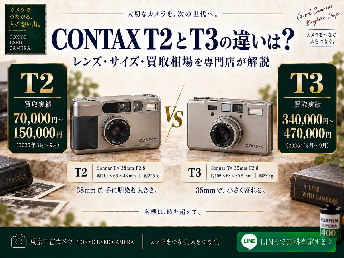 CONTAX T2とT3の違いは？レンズ・サイズ・買取相場を専門店が解説